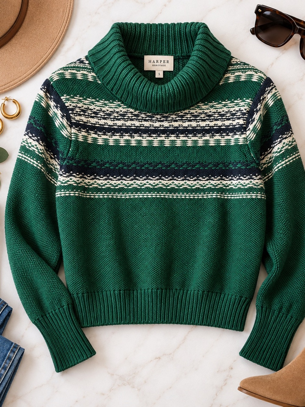 Harper Heritage Green Fair Isle Turtleneck Sweater – Size Small